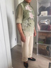 俞兆林（YUZHAOLIN） 母親節(jié)禮物媽媽夏裝2025套裝冰絲上衣服中年女裝短袖T恤中老年女 綠色+（搭配米色褲子） 2XL （建議105-120斤) 曬單實拍圖