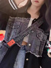 安初夏美式復(fù)古牛仔拼接夾克男女生春秋季設(shè)計(jì)感高街情侶衣服男裝外套潮 黑色 M 曬單實(shí)拍圖