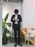 啄木鳥(niǎo) 西服套裝男士商務(wù)職業(yè)正裝修身墜感紳士西裝外套中青年男裝褲子 黑色 L 曬單實(shí)拍圖