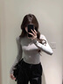 S·J·V·K正肩長(cháng)袖t恤女秋冬季2025年新款內搭打底衫修身獨特絕美短款上衣 灰色 S 曬單實(shí)拍圖
