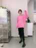 Avmko新款大碼女裝胖妹妹mm減齡顯瘦寬松韓版中長(cháng)款加絨休閑衛衣潮 粉紅色加絨 大碼均碼(建議100-200斤) 曬單實(shí)拍圖