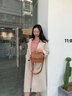POURCHET寶榭 女士法提包 法國小眾平紋牛皮包 輕奢皮帶斜挎包沙黃色 曬單實(shí)拍圖