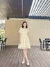 香影（xiangying）泡泡袖連衣裙女2025夏裝新款絕美鏤空鉤花萊賽爾天絲v領(lǐng)裙子 米色 L 曬單實(shí)拍圖