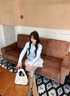 舒芳蝶（shufangdie）休閑褲女2024秋冬季新款軟糯百搭藍(lán)色開(kāi)衫上衣女修身顯瘦三件套裝 開(kāi)衫+上衣+褲子【三件套】 M 曬單實(shí)拍圖