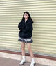 ICH MODE外套女美式衛衣開(kāi)衫春秋男女同款寬松連帽雙拉鏈慵懶情侶上衣長(cháng)袖 黑色 S 曬單實(shí)拍圖