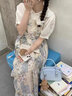 詩丹蕊法式碎花吊帶連衣裙套裝少女夏裝2024新款初中高中學(xué)生背帶長裙子 吊帶裙+襯衣 均碼【可備注碼數(shù)】 曬單實拍圖