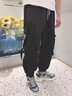【胖子超大碼80-240斤男裝】飄帶工裝休閑褲長(cháng)褲子男潮牌胖加肥加大碼寬松束腳秋季街頭嘻哈倫 黑色 2XL 140~160斤可穿 曬單實(shí)拍圖