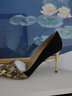 獨女黑金色復古尖頭高跟鞋女蛇皮年秋季新款個(gè)性中空細跟單鞋 曬單實(shí)拍圖