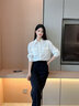 法曼萱（FAMANXUAN）白色工裝風(fēng)襯衫女春季新款小個(gè)子翻領(lǐng)廓形肩章襯衣外套 云朵白 S 160/84A 曬單實(shí)拍圖