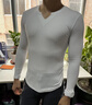 續點(diǎn)肌理感親膚柔軟螺紋打底衫男士長(cháng)袖t恤V領(lǐng)個(gè)性彈力修身緊身運動(dòng) 白色 L（120-135斤左右）修身型 曬單實(shí)拍圖