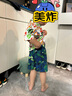 蓋浪 彈力速干兒童泳衣男童沙灘褲寬松帶內(nèi)襯平角泳褲度假中大童女溫泉褲 H811綠色花 6A(110-120) 曬單實(shí)拍圖