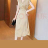 皮爾卡丹（pierre cardin）高端輕奢真絲連衣裙2023時(shí)尚系帶收腰桑蠶絲連衣裙 香檳色 XL 曬單實(shí)拍圖