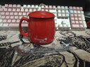 贝瑟斯创意陶瓷杯马克杯带盖带勺牛奶杯早餐杯咖啡杯办公室水杯 红色 实拍图
