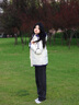 QGF美式拼接連帽棉服女秋冬季新款寬松百搭加厚面包服情侶保暖棉衣女 灰綠色 M 曬單實拍圖