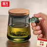 富光茶杯玻璃杯茶水分離泡茶杯加厚耐熱過濾水杯茶道杯子辦公室茶具 青灰色500ml【T型木把手】500ml 曬單實(shí)拍圖