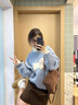 寧雨昔韓系甜美風立體蝴蝶結卡通小羊套頭毛衣女秋冬寬松慵懶軟糯針織衫 藍色 均碼 曬單實拍圖