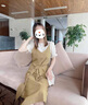 拉夏貝爾（La Chapelle）短袖雪紡連衣裙女裝2025年春夏季新款寬松時(shí)尚小個(gè)子打底裙子女 黃綠色 M 曬單實(shí)拍圖
