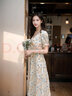 FOURDATRY碎花裙子連衣裙新款夏裝女裝中長(cháng)裙夏季旗袍 碎花連衣裙 3XL (120-130斤) 曬單實(shí)拍圖