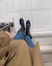 狄德拉全牛皮長靴女秋冬新款真皮方頭厚底粗跟不過膝騎士靴側拉鏈高筒靴 黑色單里 37 (235mm) 曬單實拍圖