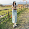 JAVC淺色高腰牛仔半身裙女2025夏季新款復古中長款后開叉顯瘦直筒裙子 淺藍色 L 建議106-120斤 曬單實拍圖