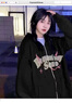 矜持范新款潮流美式衛(wèi)衣女ins2025春秋新款oversize寬松慵懶風連帽外套 黑色 (優(yōu)質(zhì)版) S 60-85斤 曬單實拍圖