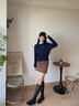 NINE WEST/玖熙騎士靴牛皮高筒粗跟皮靴顯瘦長(cháng)靴女NG250039CK 黑色 37 曬單實(shí)拍圖