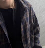 肯奈迪襯衫長(cháng)袖男士格子襯衫休閑外套秋季衣服外衣男裝秋冬穿搭ins工裝 藏青色-立領(lǐng)襯衫-DK格紋款 3XL 【170-180cm】 曬單實(shí)拍圖