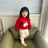 幼歌（YOUGE）嬰幼兒新款圣誕卡通彈力領(lǐng)口套頭軟糯親膚保暖純棉毛衣 圣誕紅 90 cm 曬單實(shí)拍圖