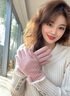 瑪麗亞·古琦（MARJA KURKI）羊毛手套女冬季保暖內襯 純色毛球裝飾手套 玉指芊芊 粉色 曬單實(shí)拍圖