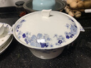 金嵐玉骨瓷餐具太子鍋帶蓋帶耳大湯碗大湯盆品鍋可微波湯碗瓷蓋子湯煲 青之花集-太子鍋1個(gè) 曬單實(shí)拍圖