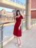 蘭卡·羅妮蘭卡羅妮敬酒服新娘平時可穿結(jié)婚訂婚連衣裙回門小晚禮服蕾絲 酒紅色中長款 S 曬單實拍圖