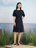 beanpole【度假連衣裙】濱波  春夏新款女士泡泡紗面料圓領短袖連衣裙 藏青色 S 160/84A 曬單實拍圖