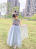 小咔衣濃兒童禮服公主裙花童婚紗小女孩生日主持人高端女童鋼琴演出服秋季 灰色長(cháng)款無(wú)袖01-C2 130 曬單實(shí)拍圖