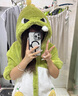 REJIP蝙蝠珊瑚絨睡衣女可愛情侶睡袍男冬季法蘭毛絨睡裙連體家居服套裝 恐龍讓梨(睡袍+褲子) M建議身高【160-165CM】 曬單實拍圖