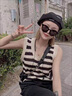 薇戀夢(mèng)嵐小眾清新2022款韓版條紋針織吊帶小背心女夏季復古寬松顯瘦外 圖片色 均碼 曬單實(shí)拍圖