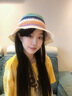 星玫蘭妃（star mei lan fei）春夏韓版甜美百搭編織草帽女海邊遮陽(yáng)防曬漁夫帽可折疊顯臉小盆帽 彩虹拼色條紋 M(56-58CM) 曬單實(shí)拍圖