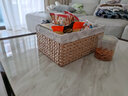 金柳草編收納盒桌面整理筐收納臟衣雜物收納籃 白花里布 大號 曬單實(shí)拍圖