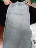 百鵲亭牛仔褲男2021褲子夏季男寬松直筒松緊褲港風(fēng)ins墜感休閑九分褲 淺藍色 XL 曬單實(shí)拍圖
