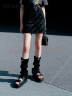 MO&Co.镭射标语解构裂口高腰黑色牛仔半身裙短裙设计感裙子 牛仔黑色 S/160 晒单实拍图