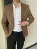羅蒙（ROMON）休閑小西裝男士外套春秋季新款華夫格單西痞帥高級感西服上衣男潮 焦糖色 XL 曬單實(shí)拍圖