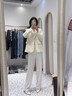 魅次方闊腿休閑褲女高腰垂墜感春秋季寬松顯瘦顯高時尚抽繩直筒拖地褲子 米白色（正?？睿?111 L 曬單實拍圖