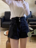 MO&Co.黑色牛仔褲短褲高腰黑色甜辣短褲摩安珂 牛仔黑色-第1批 XS 25 曬單實(shí)拍圖