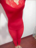 貓人（MiiOW）本命年保暖內衣套裝女大紅結婚薄款打底緊身秋衣秋褲 紅色蕾絲-整套 均碼 80-135斤 曬單實(shí)拍圖