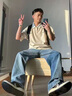 衣然呈品短袖T恤男夏季美式POLO領潮牌男裝翻領寬松休閑大碼五分半袖t體恤 卡其色 XL【建議120-140斤】 曬單實拍圖