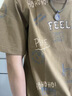 金古萊男士短袖t恤男寬松純棉半袖男生夏季圓領(lǐng)大碼半截袖上衣胖子印花 卡其色 L【體重130-145斤】 曬單實(shí)拍圖