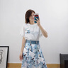 艾珠兒（Aizhuer）雪紡連衣裙女裝2024年夏季新款韓版顯瘦碎花小個子套裝裙子夏天 藍(lán)色套裝 M 曬單實拍圖