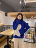 MeetMetro瑪依爾時尚甜美套頭毛衣女2025春新款慵懶風(fēng)寬松毛衣 寶石藍(lán)+米白【現(xiàn)貨閃電發(fā)】 M 曬單實拍圖