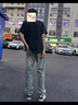 雄俑碎花高街破洞牛仔褲男秋季提花設計感巴黎風(fēng)褲子潮牌vibe直筒長(cháng)褲 698藍色 常規 XL 曬單實(shí)拍圖