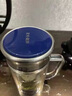富光健牌雙層玻璃杯帶把手雙層隔熱透明帶蓋耐高溫防漏圓形過(guò)濾水杯 海浪藍 380ml 曬單實(shí)拍圖