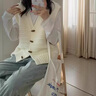 北杳學(xué)院風(fēng)毛線背心女針織開衫馬甲2024秋季新款寬松無袖坎肩v領(lǐng)毛衣 米白色-加厚) L[105-115斤穿] 曬單實(shí)拍圖